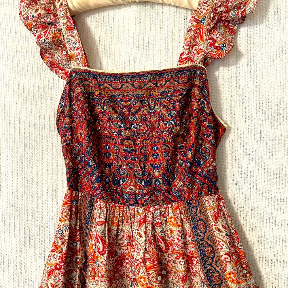 Haute Hippie Dress 6 New Pretty Paisley Flutter Sleeve Lace Trim Boho Hippy Midi - Picture 10 of 11